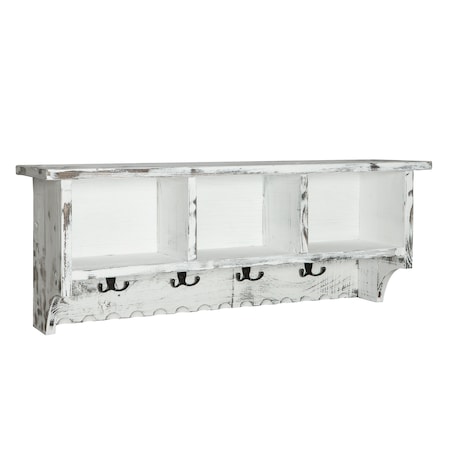 Alaterre Furniture Country Cottage Coat Hooks with Storage Cubbies, White Antique Finish ACCA04WA
